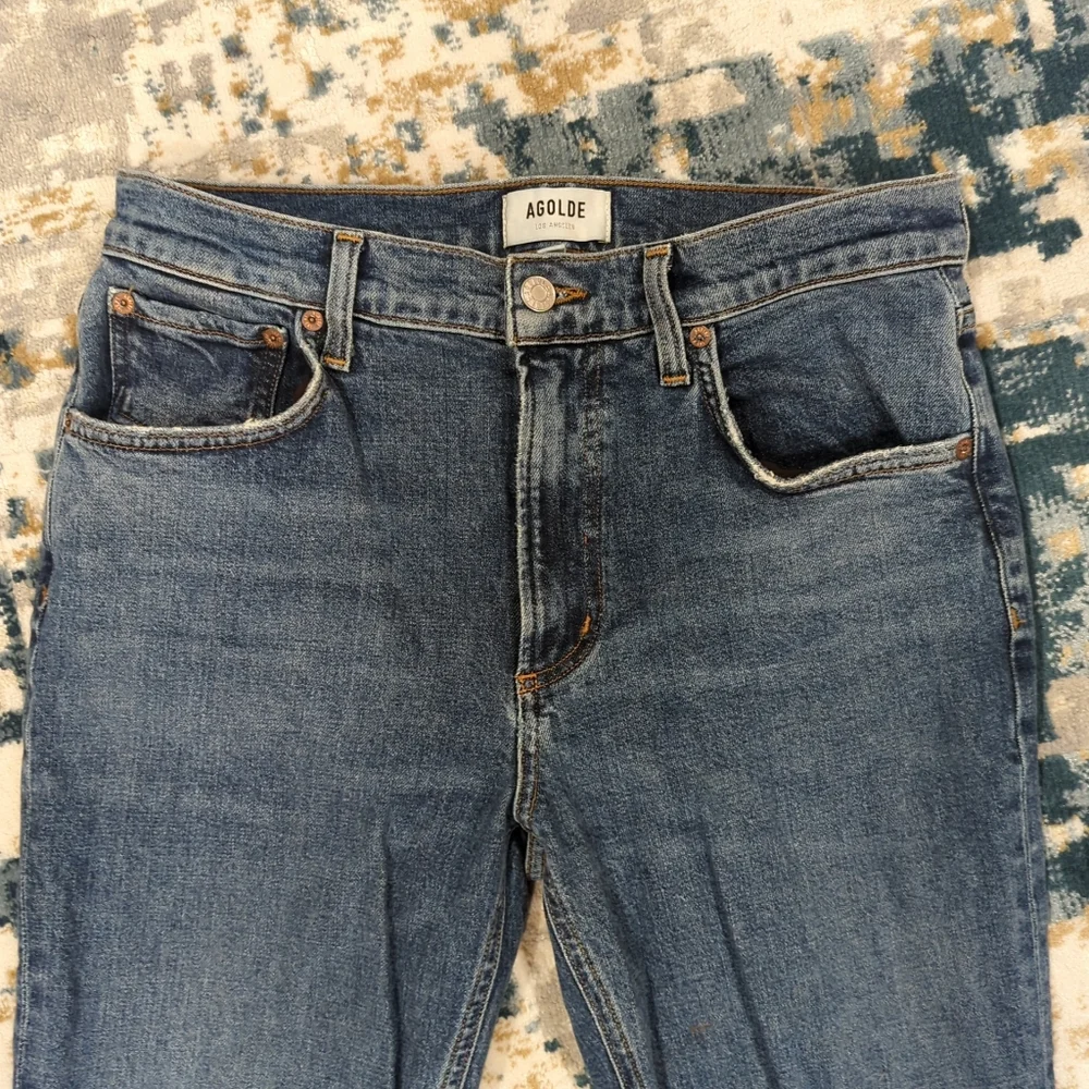 AGOLDE Willow Mid Rise Slim Straight Blue Jeans - Women's 28 Classic Basic Denim - Picture 4 of 14